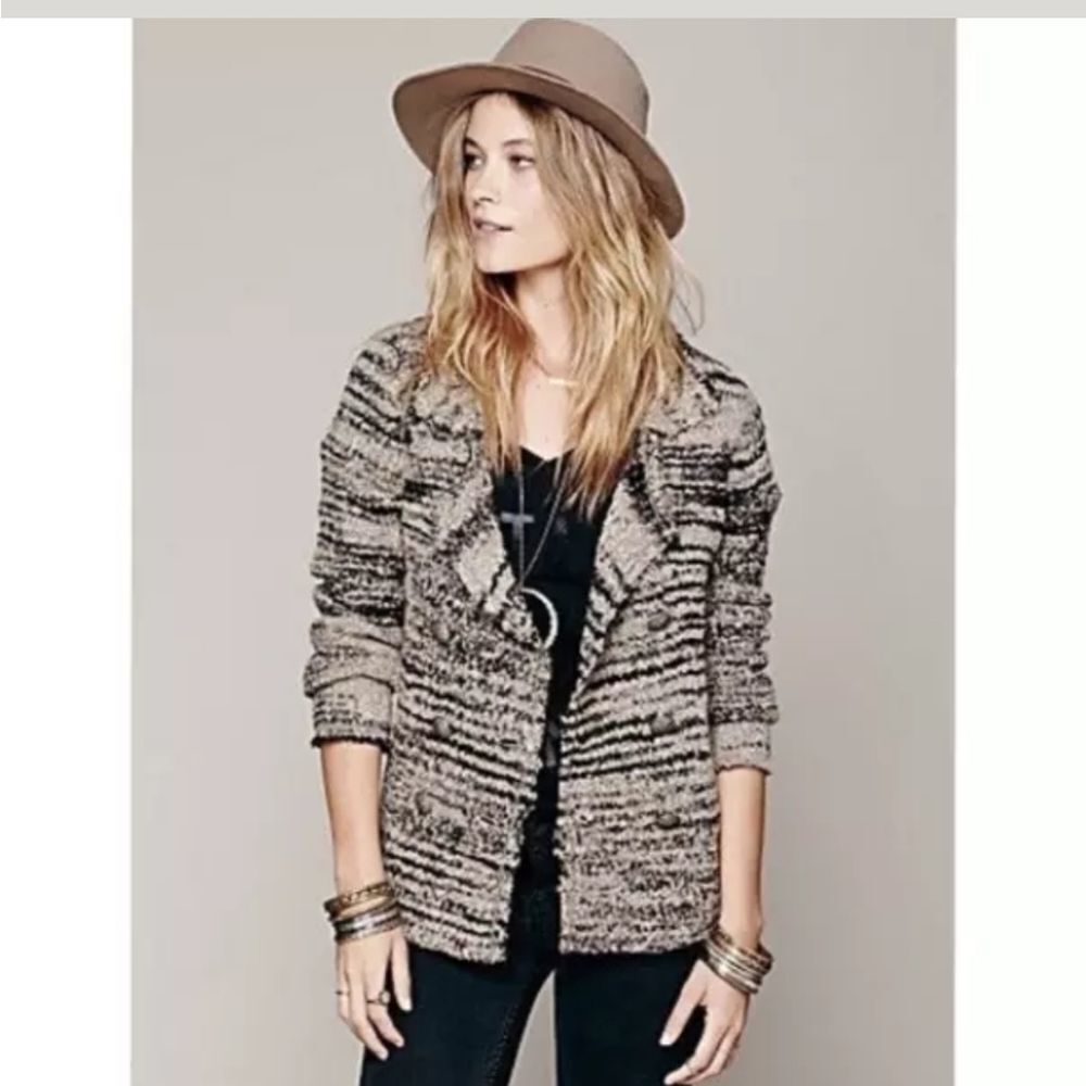 Free People stripe fuzzy sweater cardigan jacket Size S!